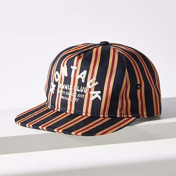 Anthropologie CONEY ISLAND PICNIC Montauk Stripe Baseball Cap In Navy - Picture 1 of 3